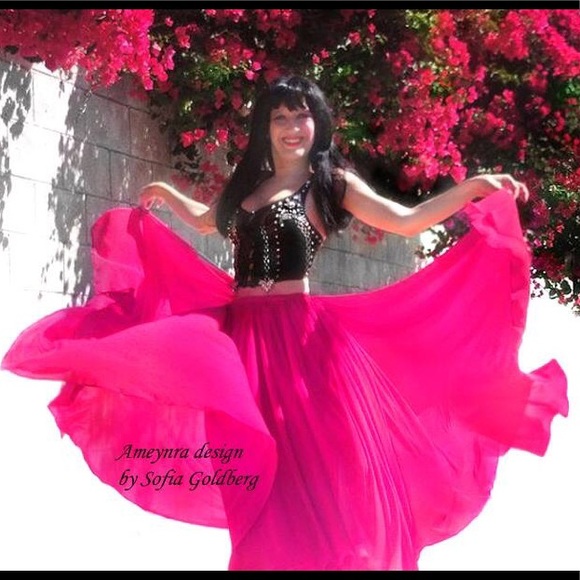 Dark Pink chiffon skirt double circle 720" Ameynra New - Picture 1 of 1